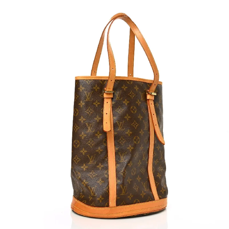 Louis Vuitton tote bags with a printed LV logo on the front for brand visibilityLOUIS VUITTON MONOGRAM BUCKET BAG GM