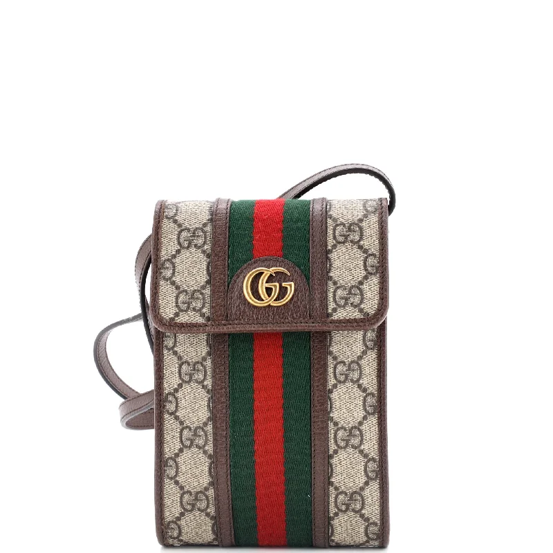 Small - sized Women Gucci shoulder bags for evening outingsOphidia Flap Phone Holder Crossbody Bag GG Coated Canvas