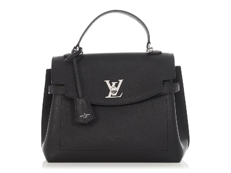 Louis Vuitton bags with a chain - link trim and a leather body for a modern edgeLouis Vuitton Black LockMe Ever MM