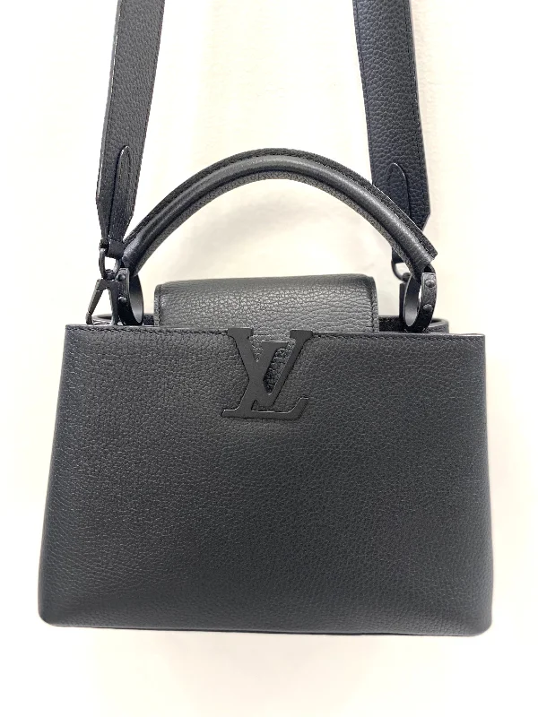 Louis Vuitton tote bags with a double - handle and shoulder - strap optionLOUIS VUITTON TAURILLON CAPUCINES BB IN MATTE BLACK