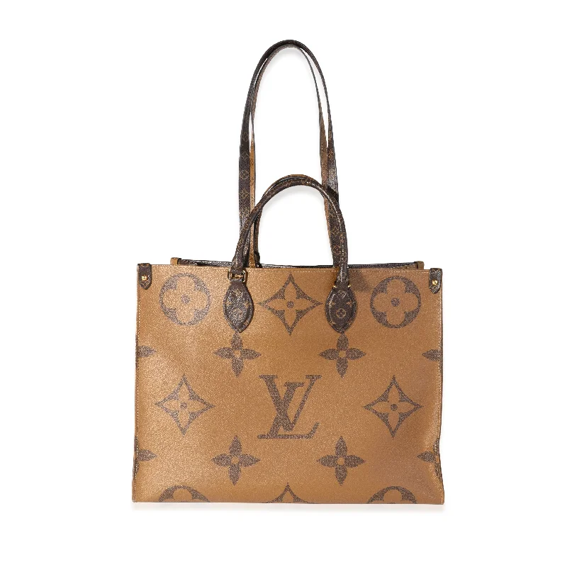 Louis Vuitton tote bags with a printed LV logo on the front for brand visibilityLouis Vuitton Monogram Reverse Giant Onthego GM