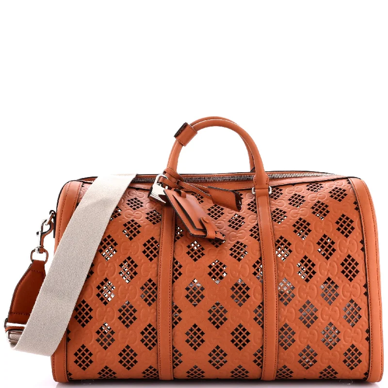 Women Gucci Sylvie bags with a leather - wrapped handleConvertible Duffle Bag GG Debossed Laser Cut Leather Large