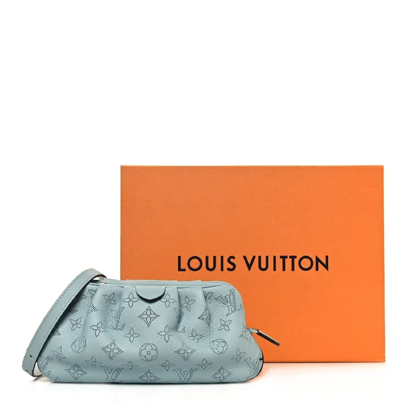 Louis Vuitton backpacks with a hidden back pocket for securityLOUIS VUITTON MAHINA SCALA MINI POUCH IN VERT LAGON