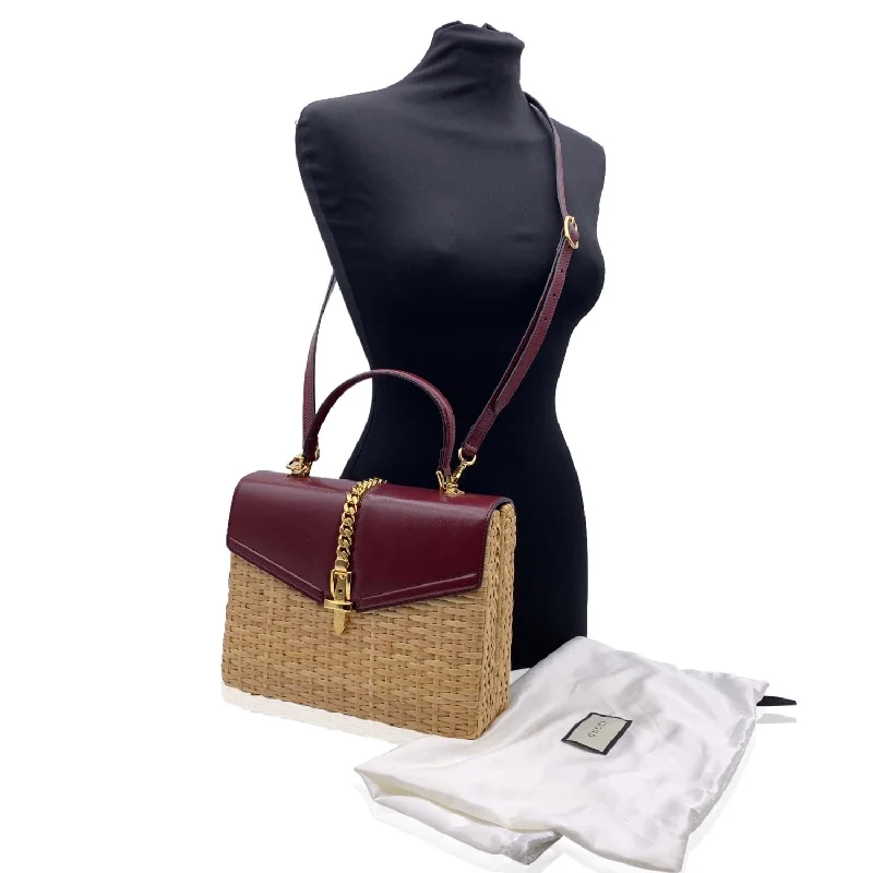 Gucci backpacks for women with a padded laptop compartmentGUCCI Burgundy Leather Wicker 2 Way Sylvie Small Shoulder Bag