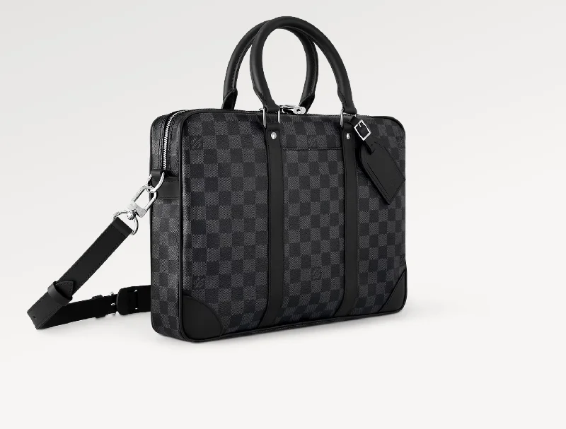 Louis Vuitton bags with a snap - button closure and a decorative charm for styleLOUIS VUITTON DAMIER GRAPHITE PORTE DOCUMENTS VOYAGE PM BAG