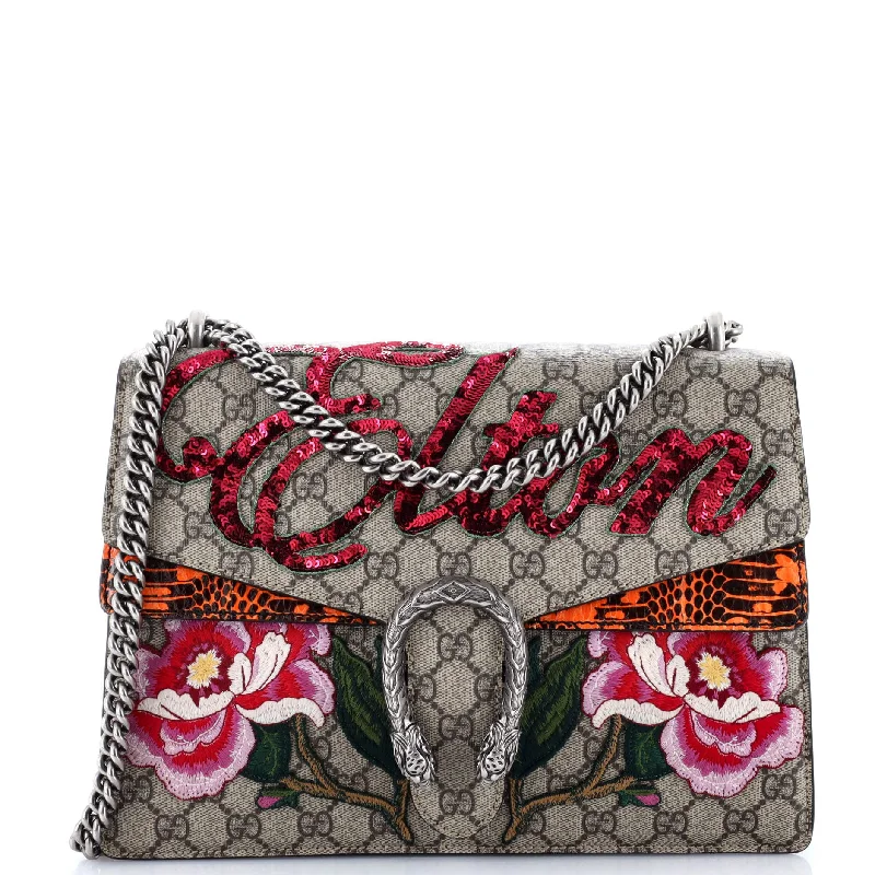 Ladies Gucci Dionysus bags in a pastel colorDionysus Bag Embroidered GG Coated Canvas with Python Medium