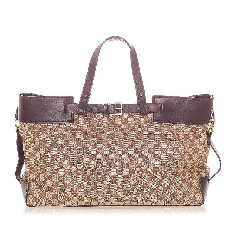 Women Gucci Sylvie bags with a crystal - embellished web stripeGucci GG Canvas Tote Bag (SHG-19729)