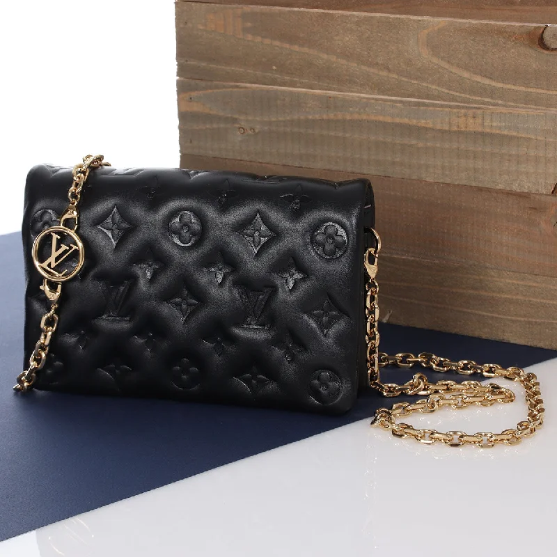 Louis Vuitton handbags with a metal - framed clasp for durabilityLouis Vuitton Black Monogram Embossed Pochette Coussin