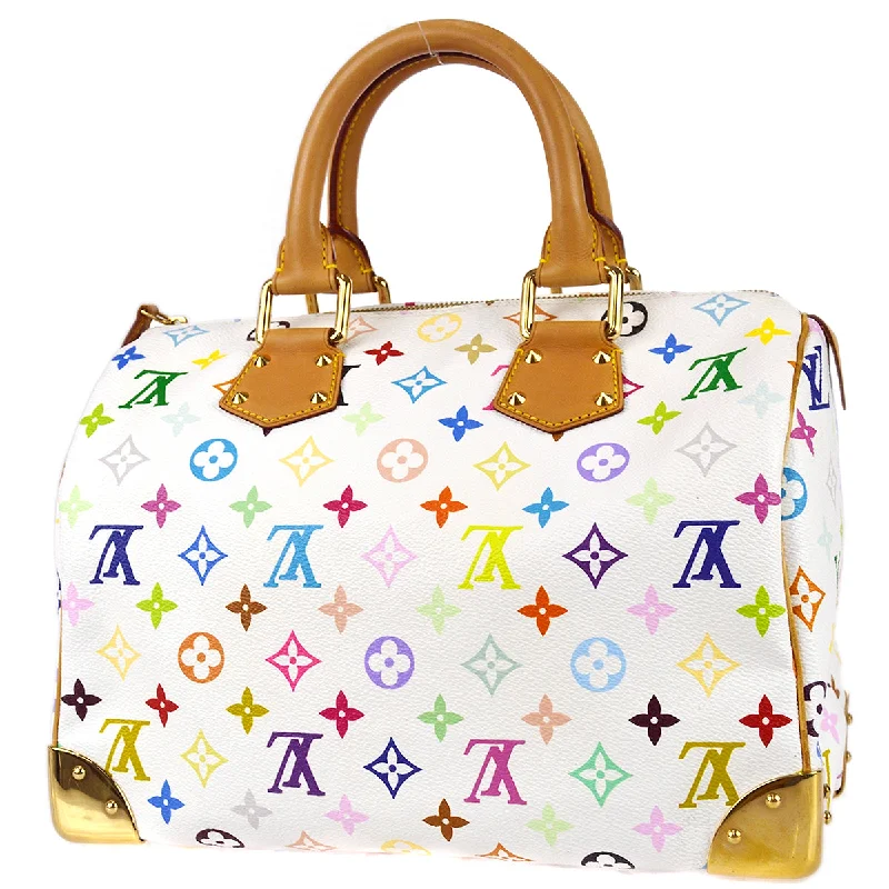 Louis Vuitton Petite Malle bags with a hard - shell structure for uniquenessLouis Vuitton 2003 White Monogram Multicolor Speedy 30 M92643