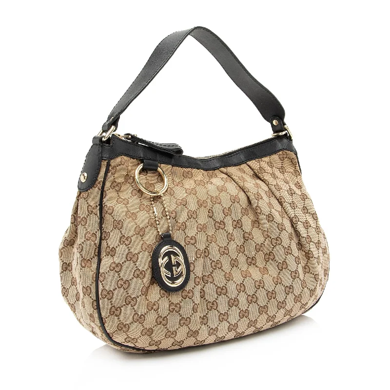 Women Gucci Sylvie bags featuring the signature web stripeGucci GG Canvas Sukey Hobo (SHF-23805)