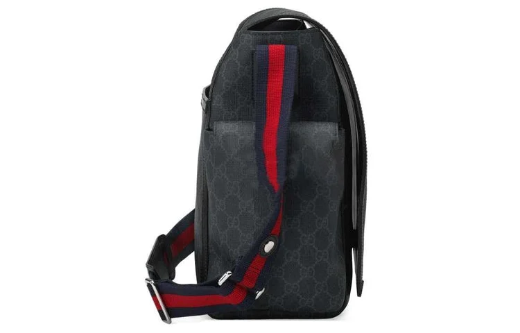 Women Gucci Sylvie bags with a detachable ribbon detailGUCCI Logo Stripe Messenger Bag Gray Black 495909-K5RLN-1095