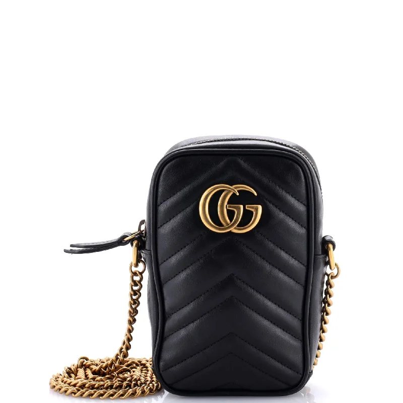 Gucci handbags for women with a patent - leather finishGG Marmont Vertical Phone Crossbody Bag Matelasse Leather Mini