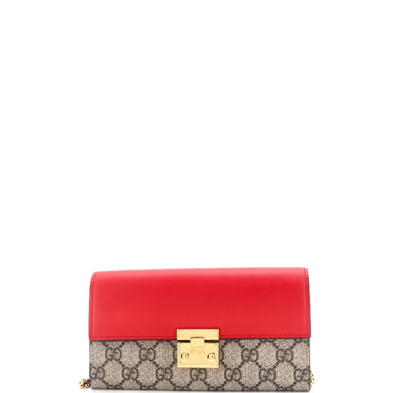 Ladies Gucci shoulder bags with a wide - width strapPadlock Continental Chain Wallet GG Coated Canvas and Leather Long