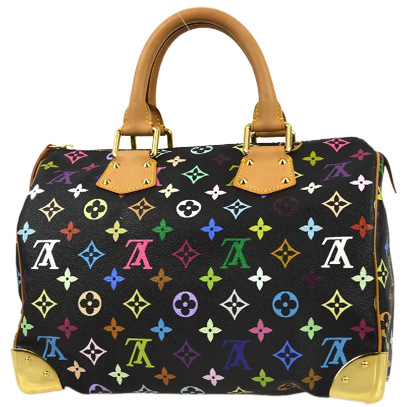 Louis Vuitton bags with a detachable mirror inside for on - the - go touch - upsLouis Vuitton 2004 Black Monogram Multicolor Speedy 30 Handbag M92642