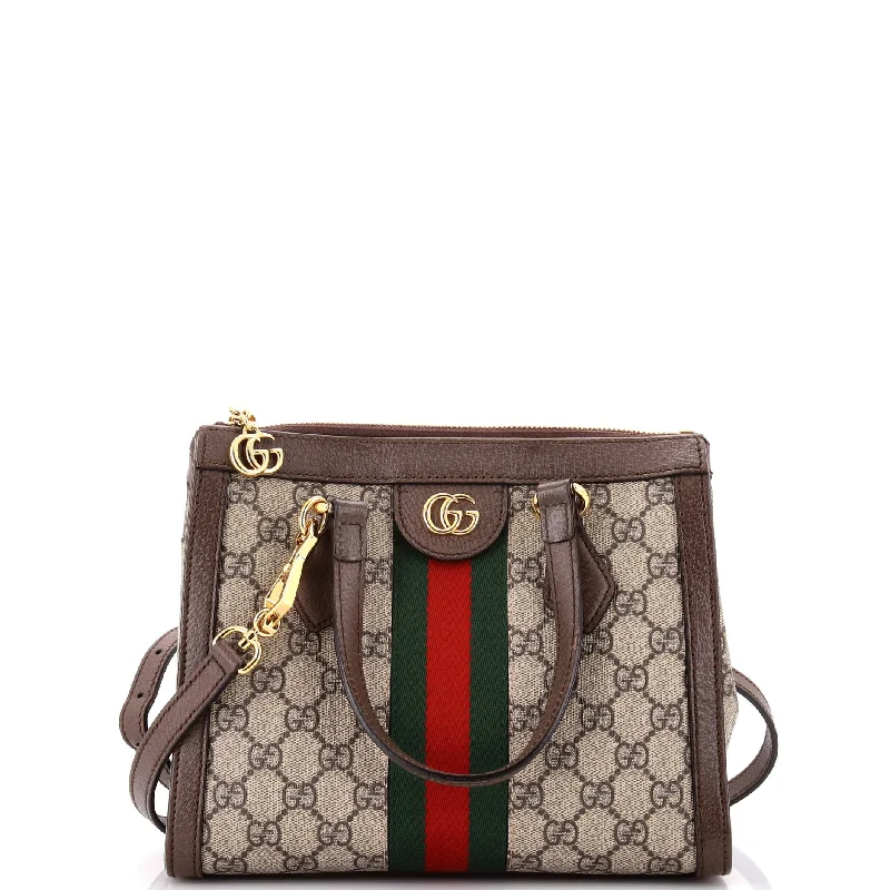 Women Gucci Sylvie bags with a crystal - embellished web stripeOphidia Top Handle Tote GG Coated Canvas Small