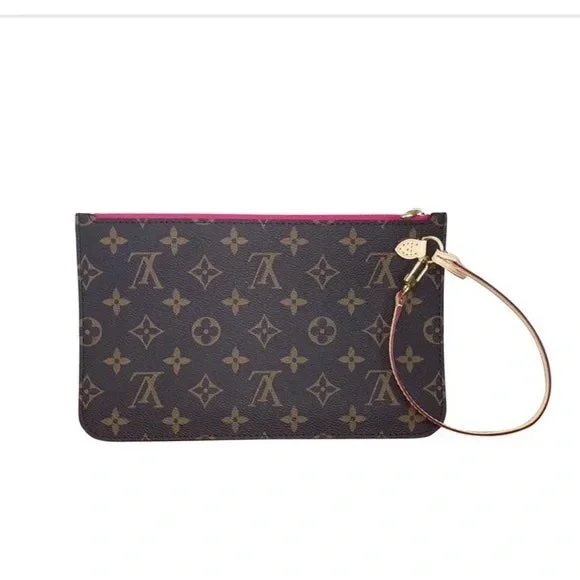 Louis Vuitton bags with a front - zip pocket for small items like keysLOUIS VUITTON MONOGRAM NEVERFULL MM GM POCHETTE-PINK