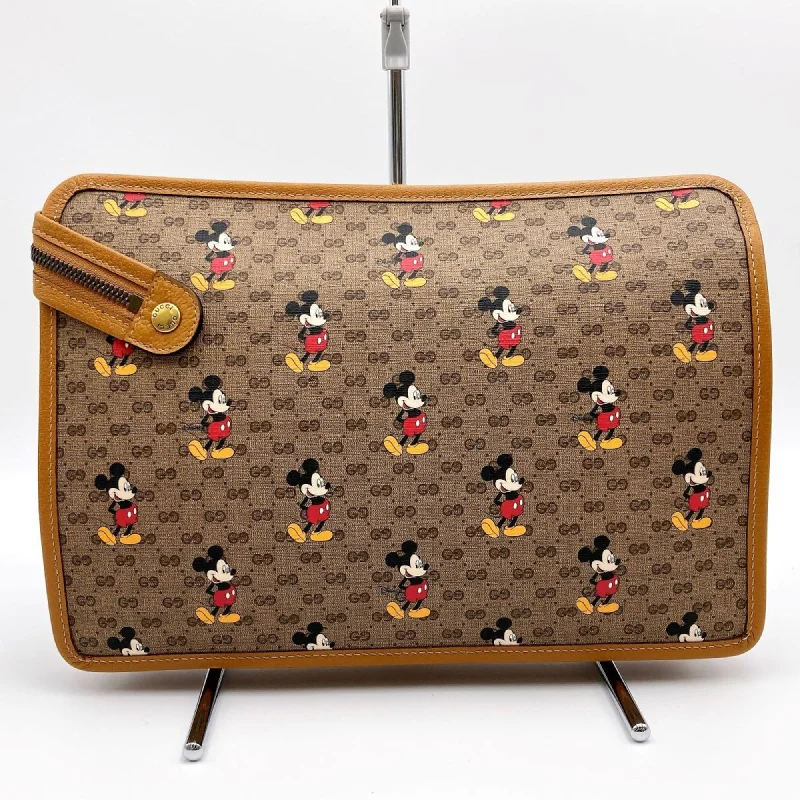 Women Gucci bags with a zip - around closure for securityGUCCI Mickey Disney Clutch Bag Second Pouch Micro GG Brown PVC Women's 602552