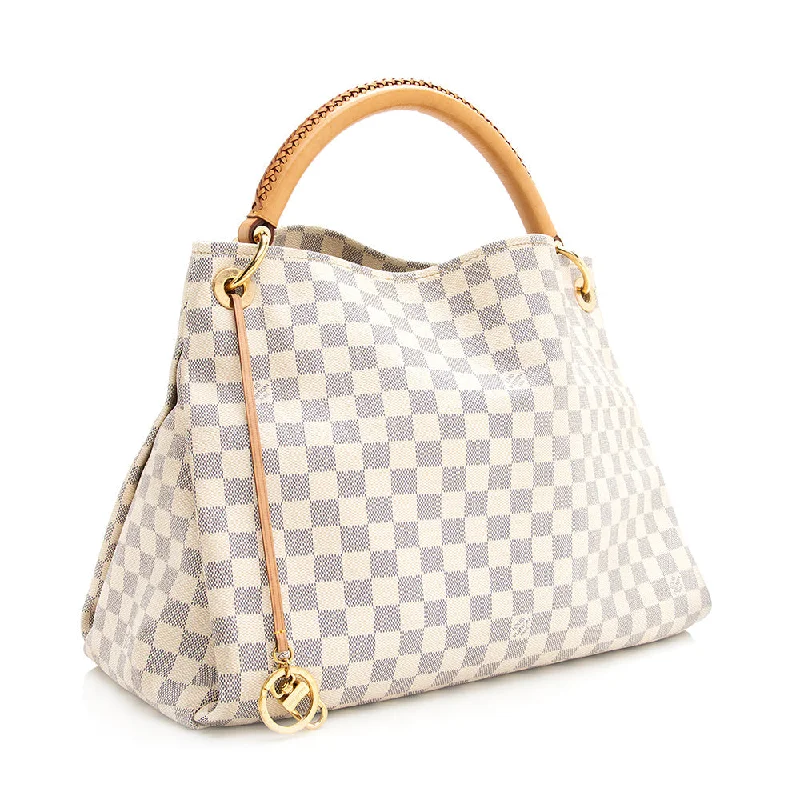 Louis Vuitton handbags with a patent - leather finish for a shiny lookLouis Vuitton Damier Azur Artsy MM Shoulder Bag (20334)