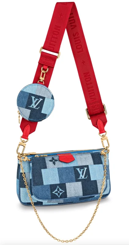 Ladies Louis Vuitton Petite Malle bags with a star - shaped charm for cutenessLOUIS VUITTON DENIM DAMIER MONOGRAM PATCHWORK MULTI POCHETTE