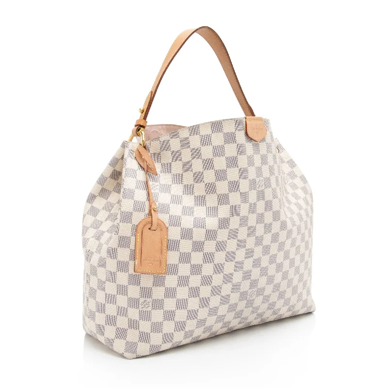 Louis Vuitton backpacks with a padded laptop compartment for travelLouis Vuitton Damier Azur Graceful MM Hobo (O5b29I)