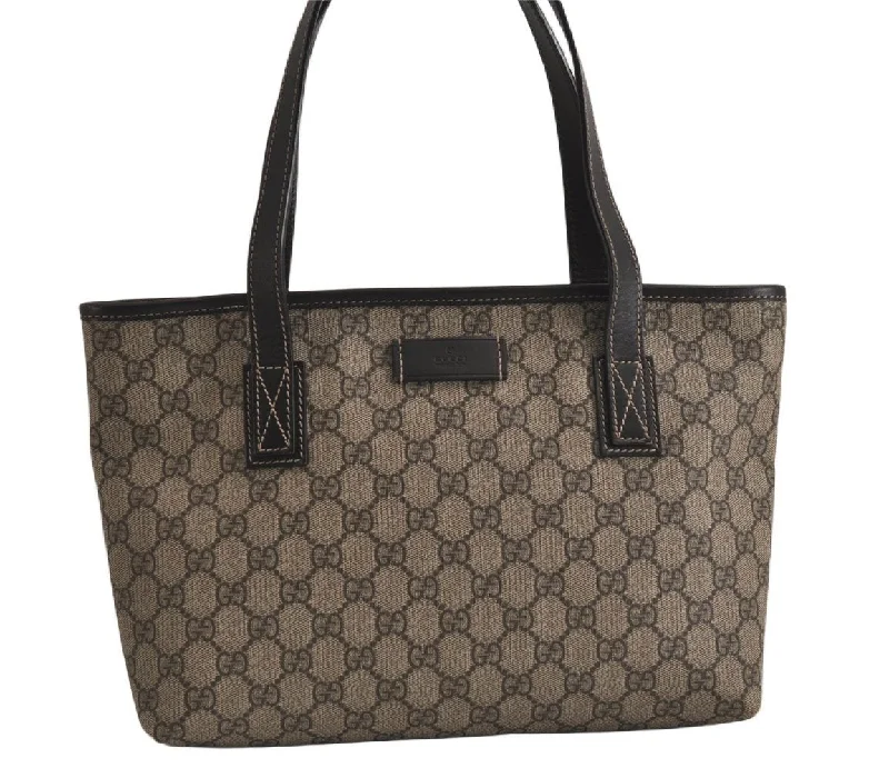 Gucci tote bags for women with a printed Gucci logoAuthentic GUCCI Vintage Shoulder Tote Bag GG PVC Leather 211138 Brown 0211K