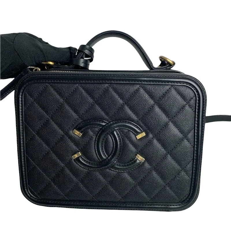 Chanel Vintage Inspired Handbag for Retro LoversCC Filigree Medium Caviar Vanity Black GHW