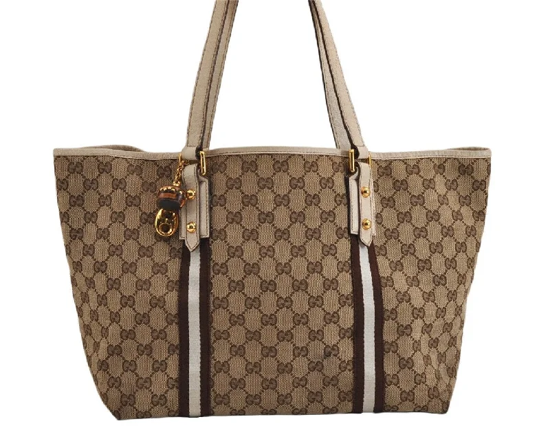 Gucci Marmont bags for women with a contrast - colored interiorAuthentic GUCCI Sherry Line Tote Bag GG Canvas Leather 139260 Brown 0140K