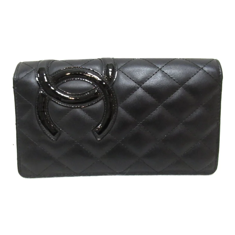 Chanel Handbag with Adjustable Strap for ComfortCHANEL Cambon Line ZIP long wallet Black leather