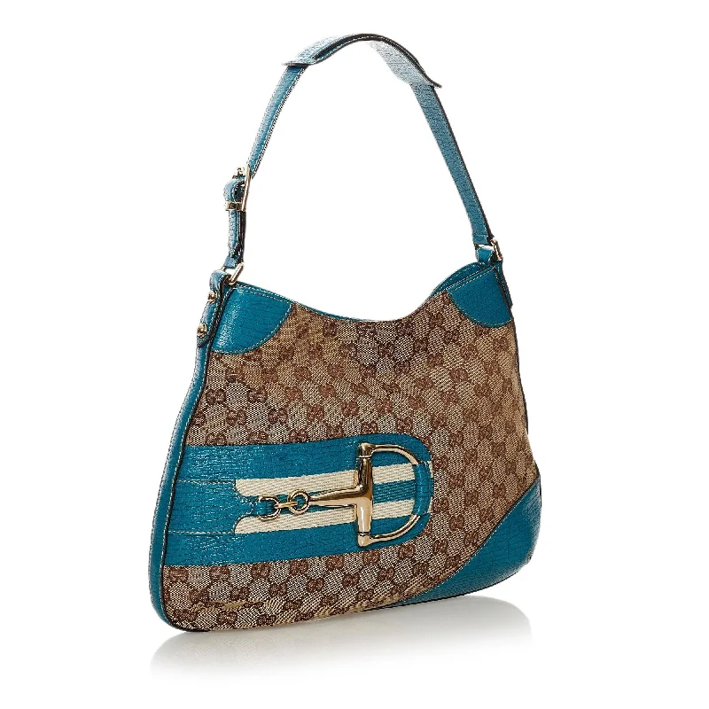 Women Gucci Sylvie bags featuring the signature web stripeGucci GG Canvas Hasler Horsebit Shoulder Bag (34318)