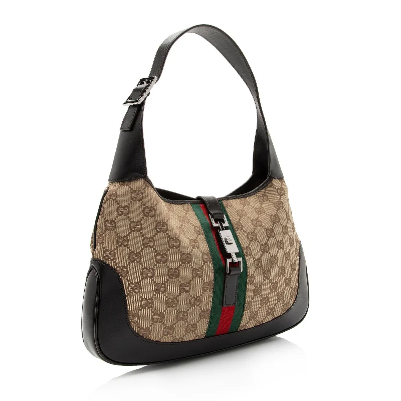 Women Gucci Sylvie bags with a crystal - embellished web stripeGucci Vintage GG Canvas Jackie Hobo (SHF-0vIVSI)