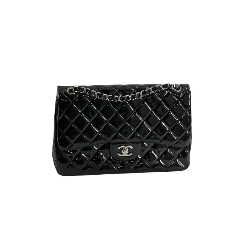 Chanel Small Crossbody Bag for TravelDouble Flap Jumbo Patent Black SHW