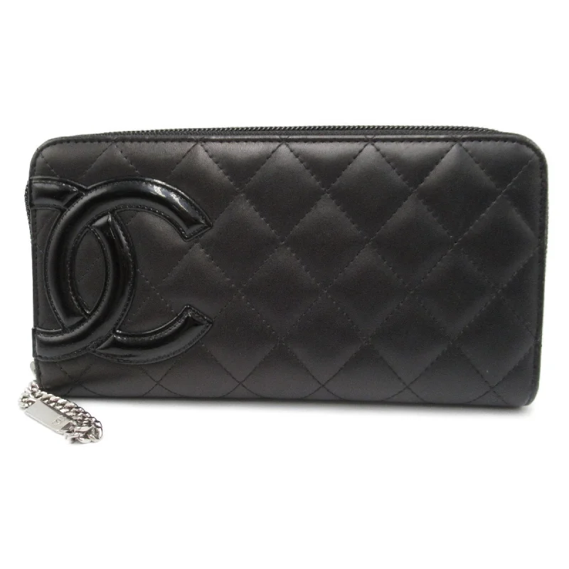 Chanel Luxury Handbag for High - End EventsCHANEL Cambon Round Long Wallet Black enamel Calfskin (cowhide) A50078