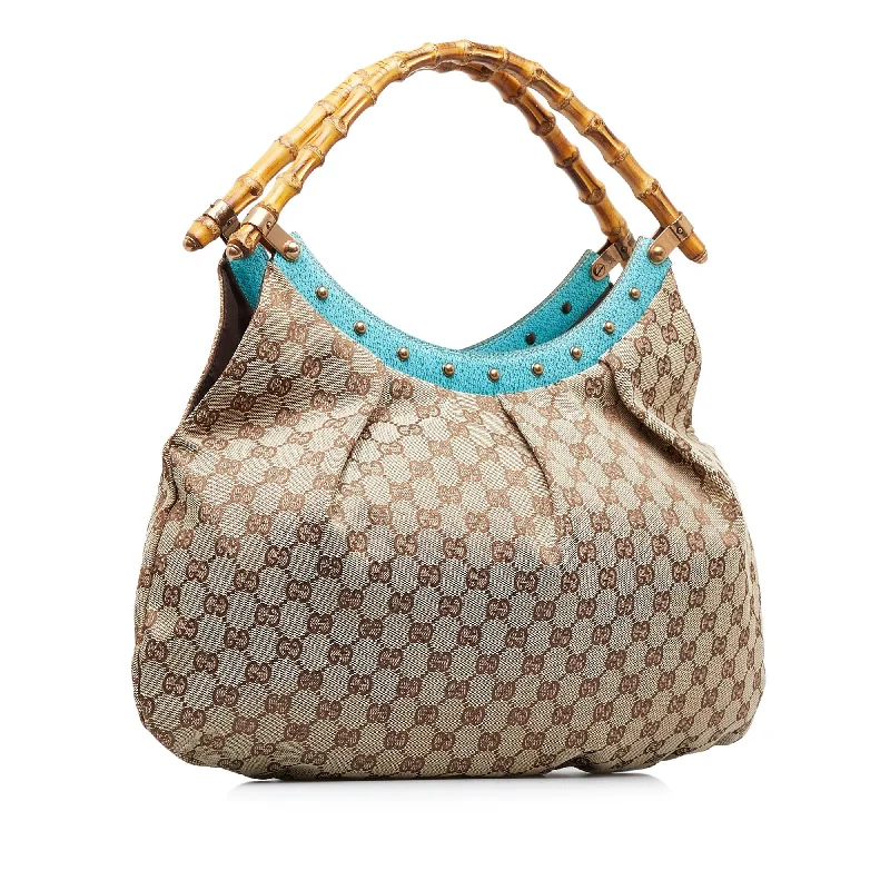 Women Gucci bags with a detachable mirror insideGucci GG Canvas Bamboo Studded Handbag (SHG-ZJWXNq)