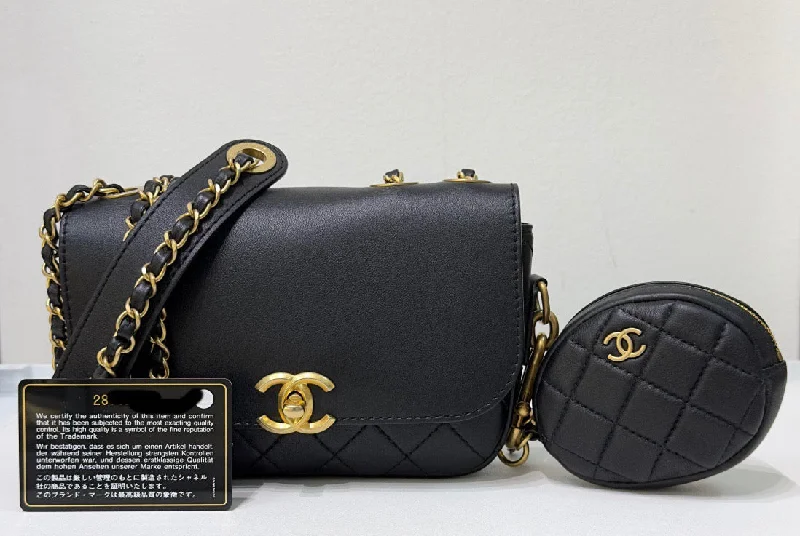 Chanel Vintage Inspired Handbag for Retro LoversChanel Calfskin Quilted Multi Pouching Flap And Coin Purse Black