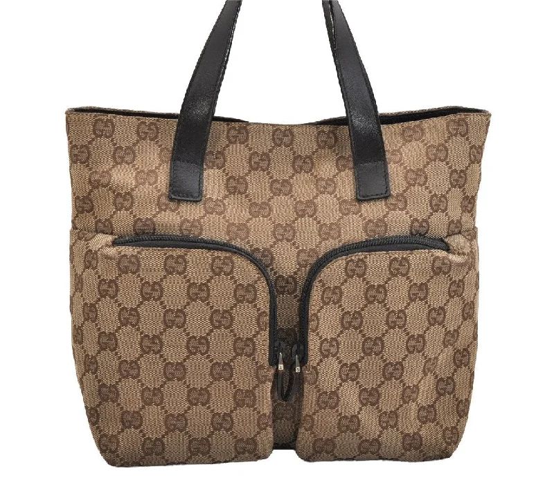 Gucci handbags for women with a patent - leather finishAuthentic GUCCI Hand Tote Bag Purse GG Canvas Leather 0021080 Brown 9423J