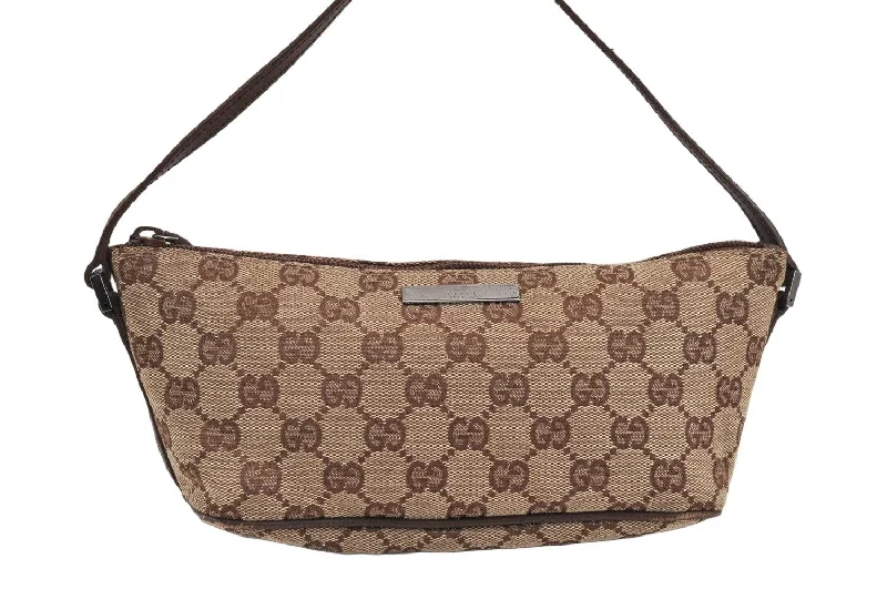 Ladies Gucci Dionysus bags with a chain - link shoulder strapAuthentic GUCCI Hand Bag Pouch Purse GG Canvas Leather 07198 Brown 9526J