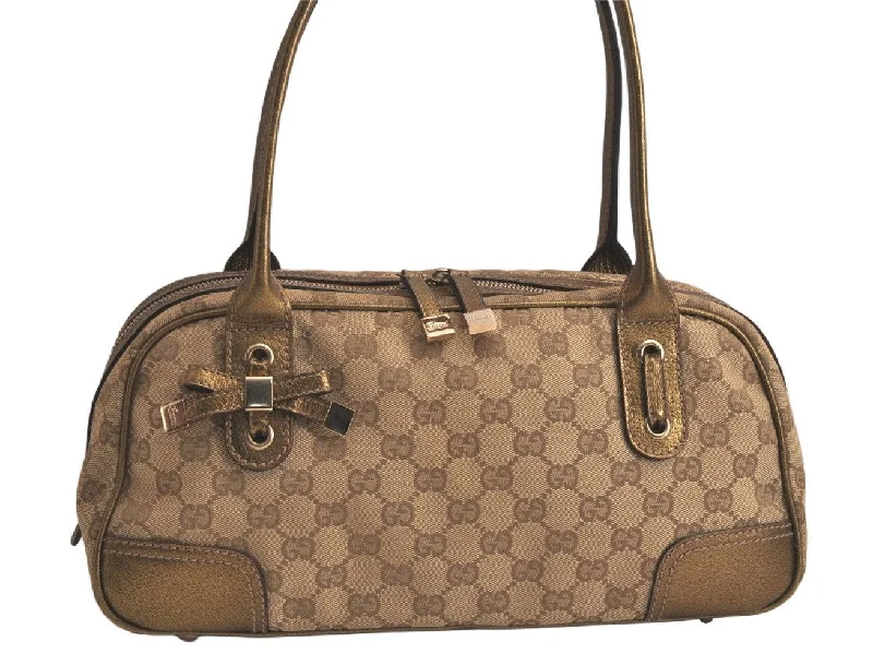 Gucci Marmont bags for women with quilted leather exteriorsAuthentic GUCCI Princy Ribbon GG Canvas Leather Hand Bag 161720 Beige 0217K