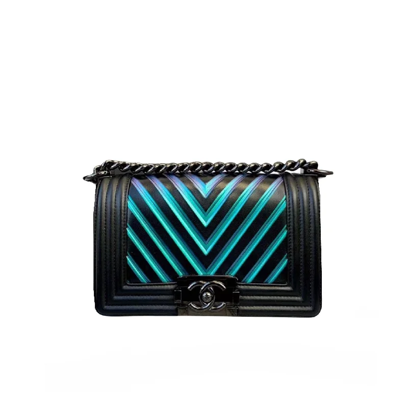 Chanel Limited Edition Handbag for CollectorsIridescent Chevron Embossed Small Boy Black BHw