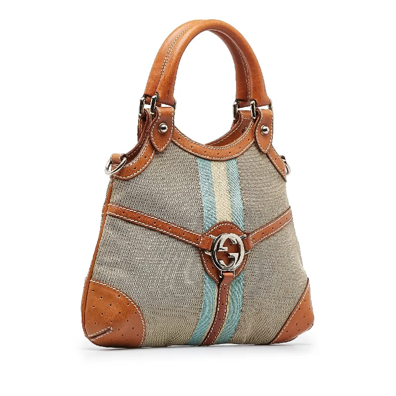 Ladies Gucci shoulder bags with a magnetic - closure flapGucci Web Canvas Reins Satchel (SHG-wUoDp0)