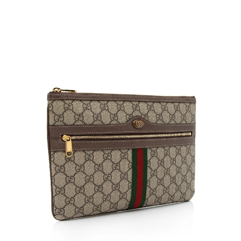 Women Gucci Sylvie bags featuring the signature web stripeGucci GG Supreme Ophidia Zip Pouch (SHF-KmZkGJ)