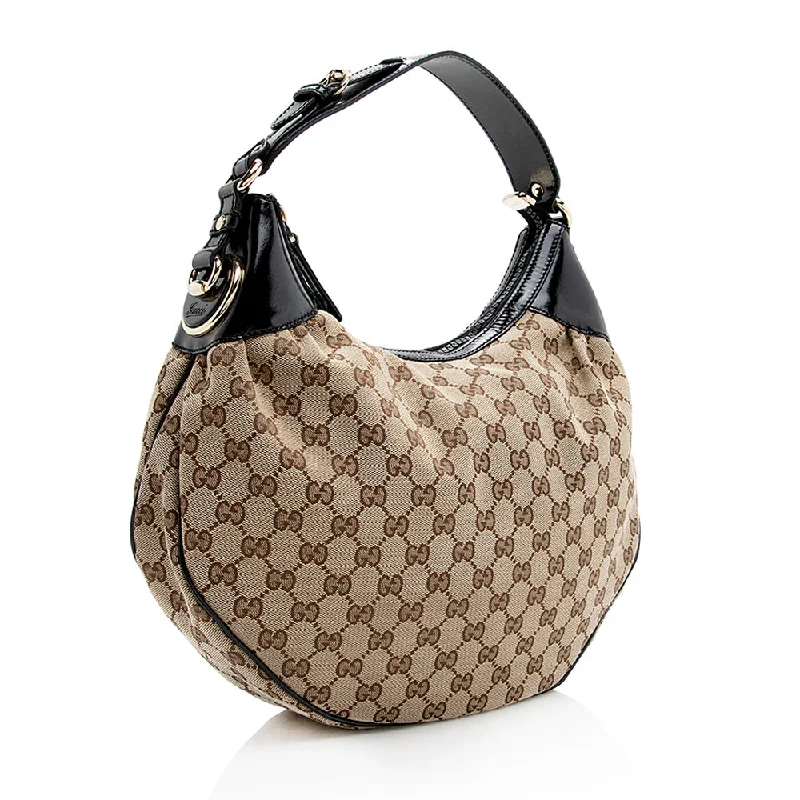 Women Gucci Sylvie bags with a leather - wrapped handleGucci GG Canvas Glam Hobo (SHF-20542)