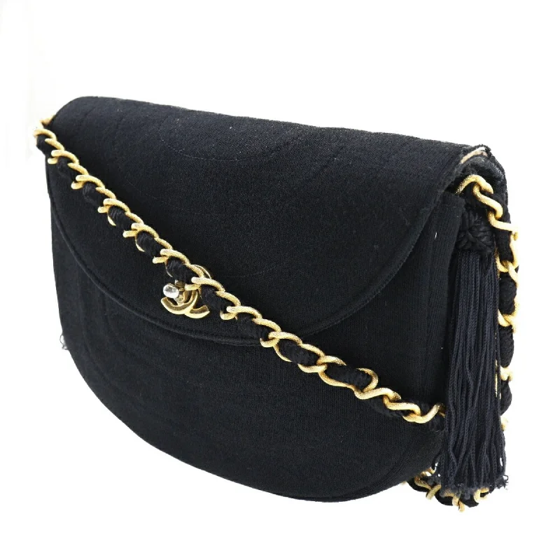 Chanel Limited Edition Handbag for CollectorsCHANEL Chain Shoulder Bag Coco Mark Tassel Vintage Cotton France Black/Gold Hardware Crossbody Turn Lock ChainShoulder Women's