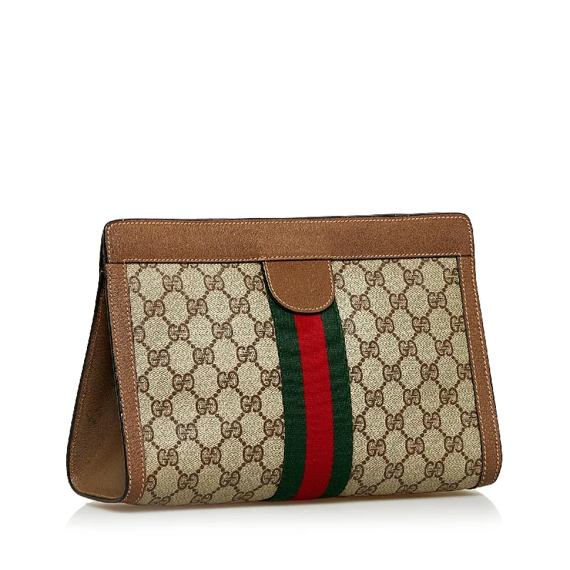 Women Gucci Sylvie bags featuring the signature web stripeGucci GG Supreme Web Clutch (SHG-F7DfRY)