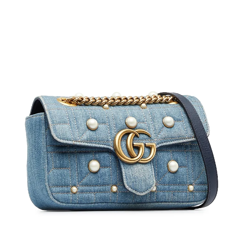 Gucci crossbody bags for women with adjustable leather strapsGucci Mini Pearly GG Marmont Matelasse Shoulder Bag (SHG-MEWHwS)