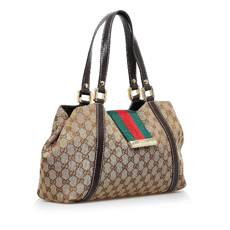 Ladies Gucci shoulder bags with a magnetic - closure flapGucci GG Canvas New Ladies Web Tote (SHG-nXYCc6)