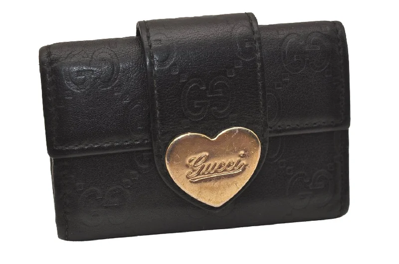 Women Gucci bags with interlocking G hardware for a classic lookAuthentic GUCCI Guccissima Heart 6 Key Case Holder GG Leather 203551 Black 7816J