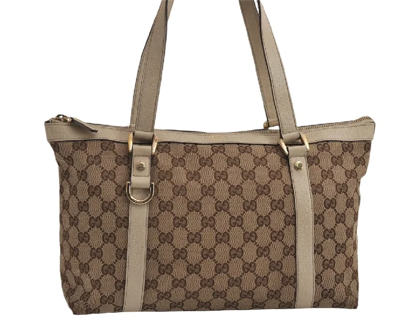 Gucci handbags for women with a back - zip pocketAuthentic GUCCI Abbey Shoulder Tote Bag GG Canvas Leather 141470 Brown 0069K