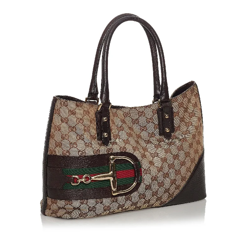 Ladies Gucci shoulder bags with a tassel decorationGucci GG Canvas Hasler Tote Bag (30923)