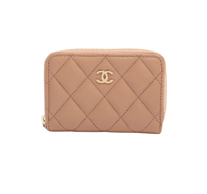 Chanel New Arrival Handbag with Gold HardwareChanel Zipper Caramel Card Case (microchipped)