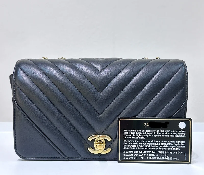 Chanel Handbag with Adjustable Strap for ComfortCHANEL Calfskin Chevron Quilted Mini Statement Flap Black